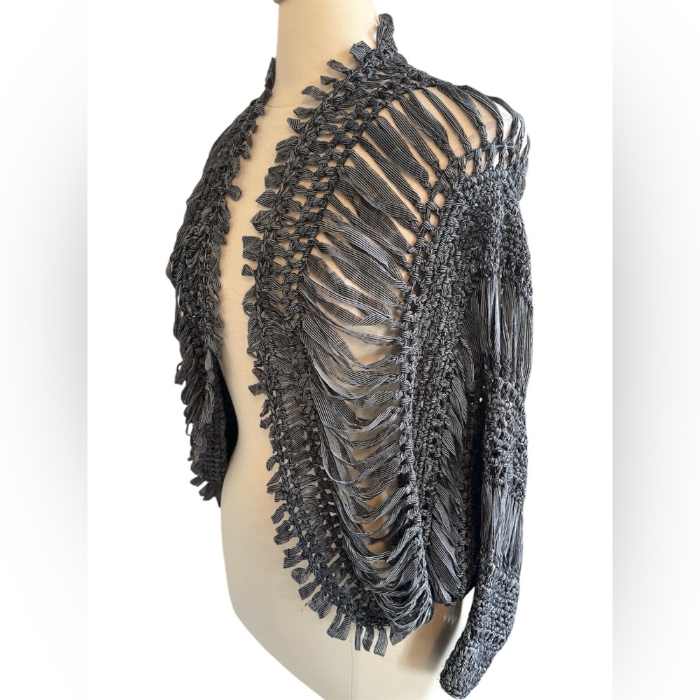 Cartise Black & White stripe Crochet Unique Bohemian Open Cardigan Size Medium - Picture 5 of 15